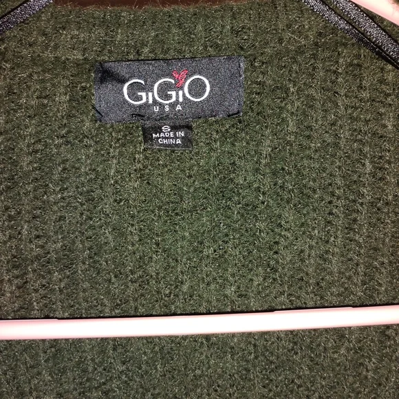 Cozy Olive Cardigan with Striped Sleeves - Picture 2 of 3